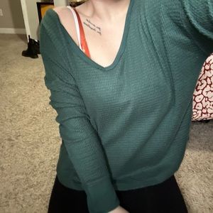 Waffle knit v neck sweater